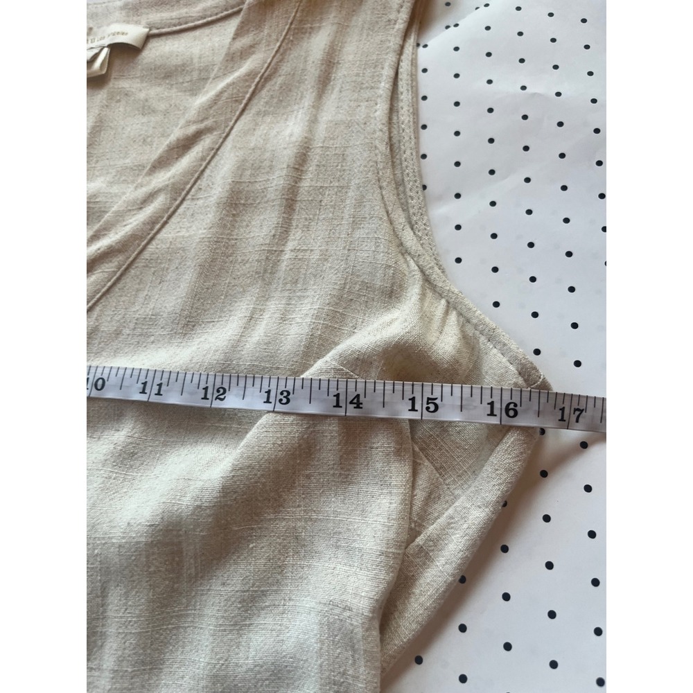 Monteau Los Angeles Linen Blend Button Front Midi Dress Beige Ruffle Hem M - Picture 6 of 9